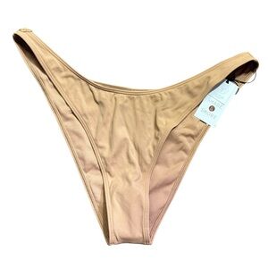SHADE & SHORE tan ultra high leg ultra cheeky bikini swim bottom size Large NWT